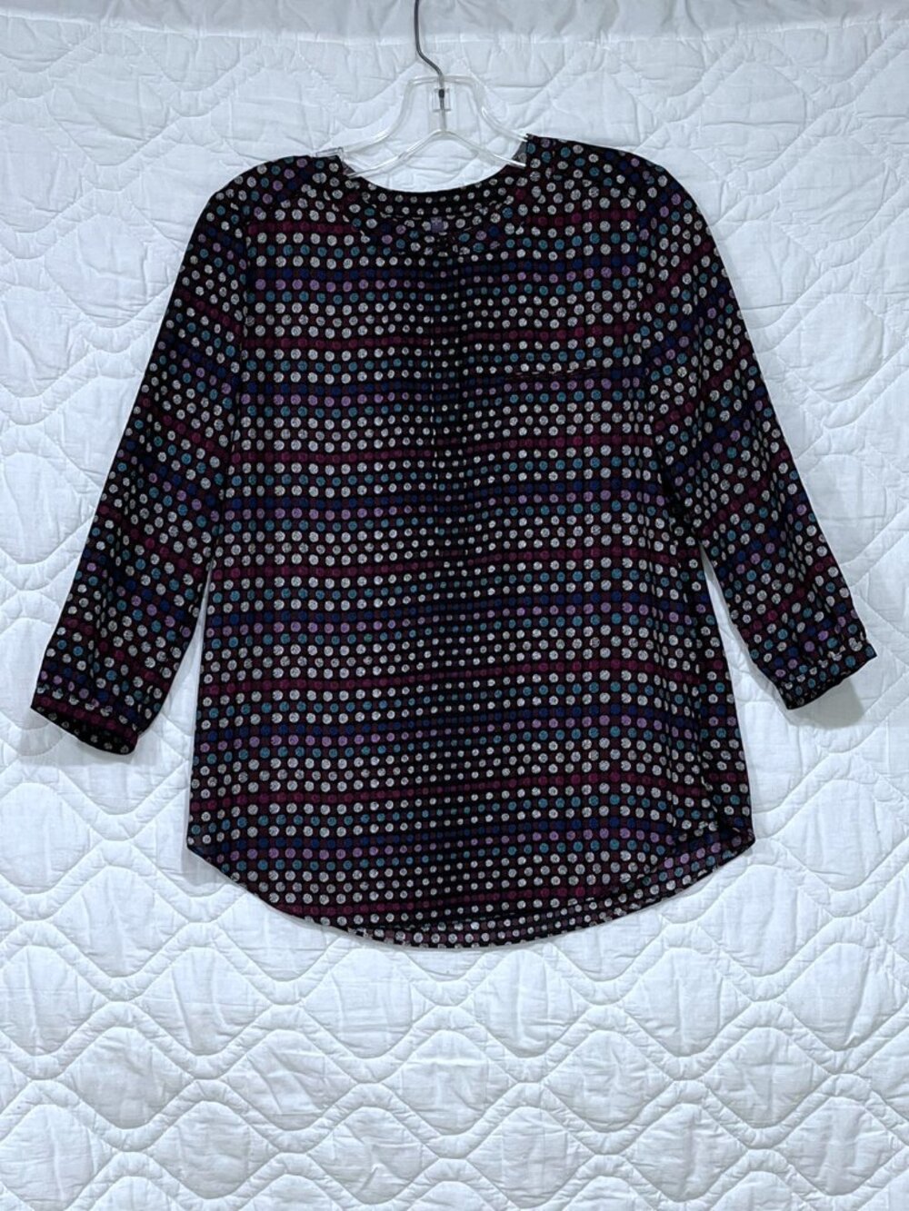 Women’s NYDJ - Polka Dot Print – ¾ Sleeve Blouse - Size Petite XS
